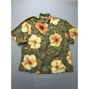 Tommy Bahama Shirt Mens XL Green Floral Silk Hawaiian Short Sleeve Button Casual